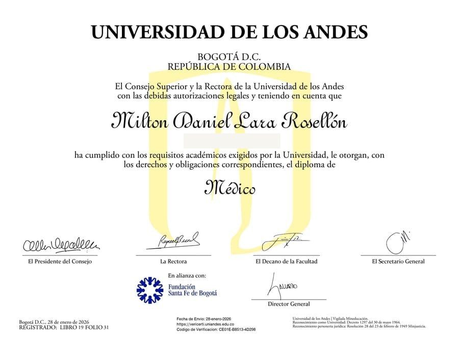 Médico, Universidad de los Andes, en alianza con la Fundación Santa Fe de Bogotá